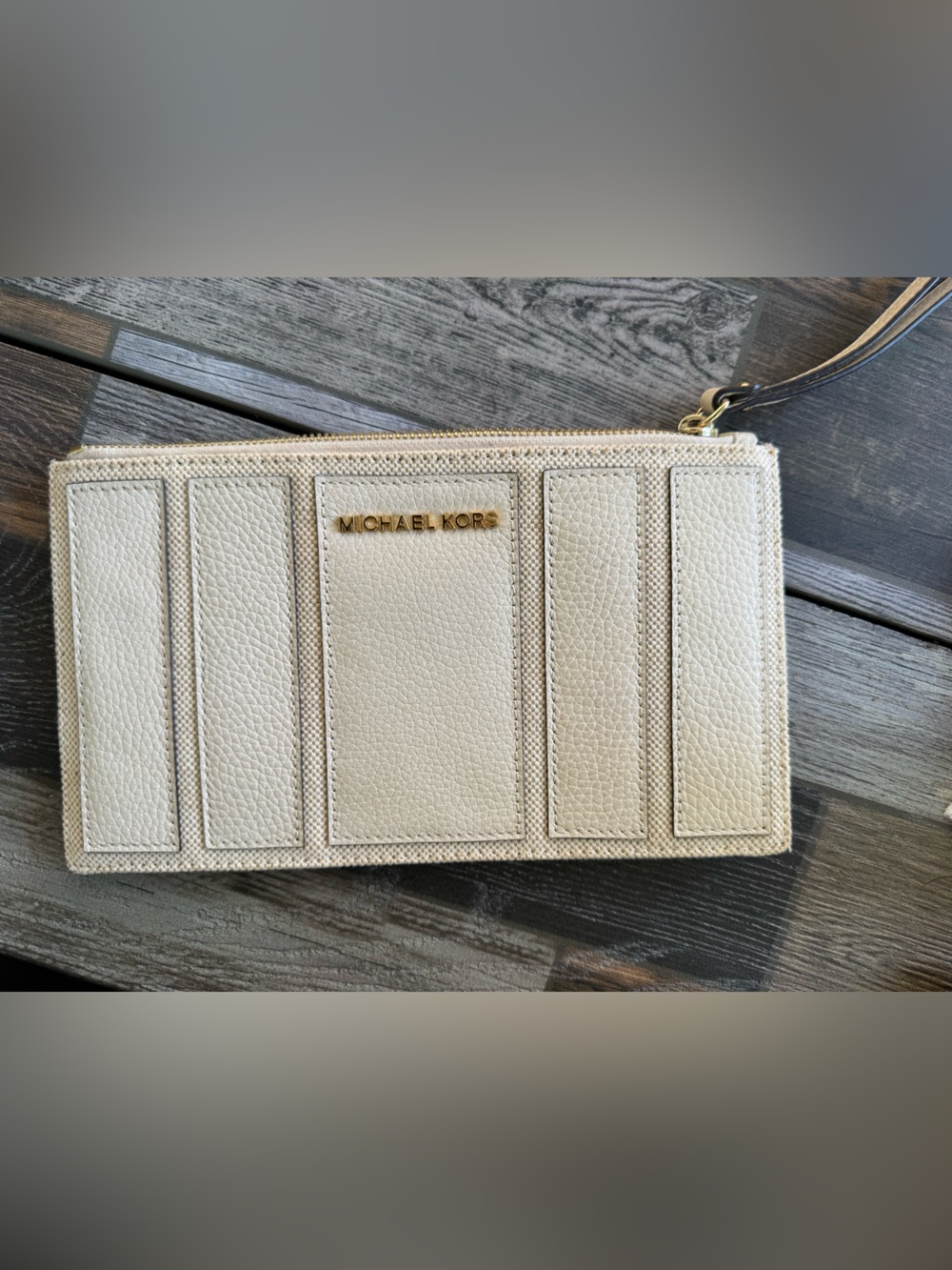 Michael Kors Light Beige Leather Wallet/Wristlet with Gold Zipper